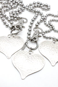 Large Hammered Heart Convertible Silver Chain Necklace
