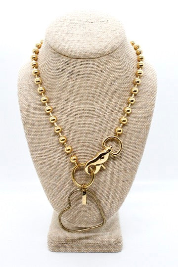 Brass Heart Outline Convertible Gold Chain Necklace