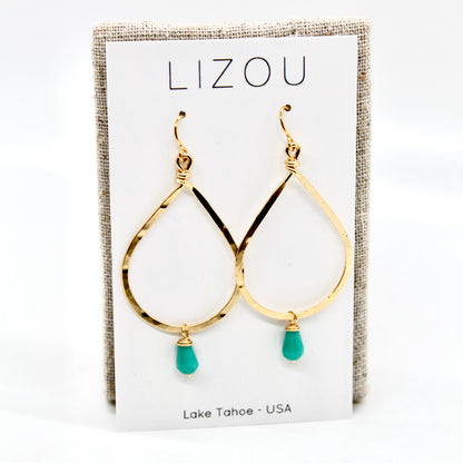 Simple Teal Drop Gold Earrings - E1-007