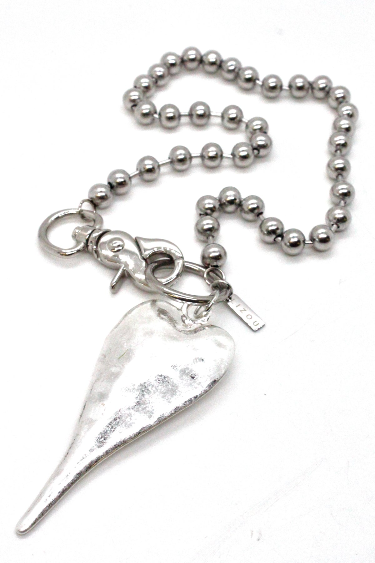 Extra Large Silver heart Necklace Single Silver Chain Claw Clasp