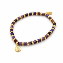 Load image into Gallery viewer, Simple Stone Stretch Bracelet with French Religious Medal - FMB01E
