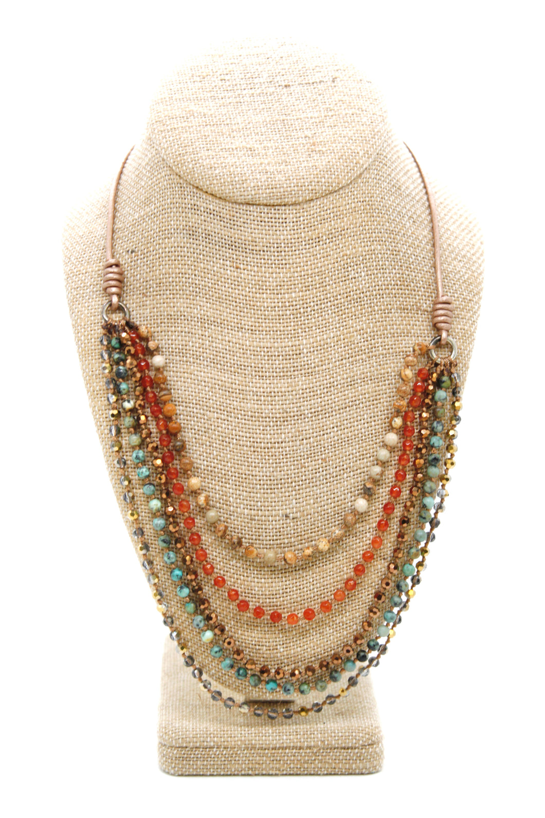 Semi Precious Stone Multi Strand Short Necklace - NLS-Mud