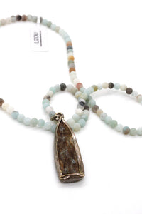 Amazonite Stretch Short Necklace or Bracelet with Reversible Buddha Charm -The Buddha Collection- NS-AZ-LB