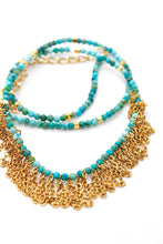 Load image into Gallery viewer, Faceted Turquoise Mini Chain Fringe Necklace -French Flair Collection-
