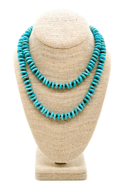 Hand-Knotted Long Thin Turquoise Rondelle Beaded Necklace - NL-RTQ