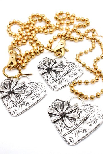 Heart Flower Pendant Convertible Gold Chain Necklace