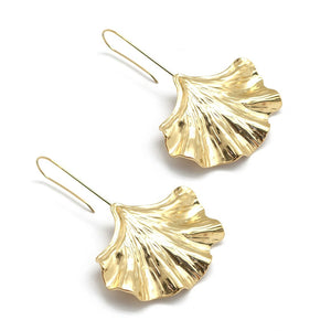 Large Gold Gingko Leaf Dangle Earrings - E4-299