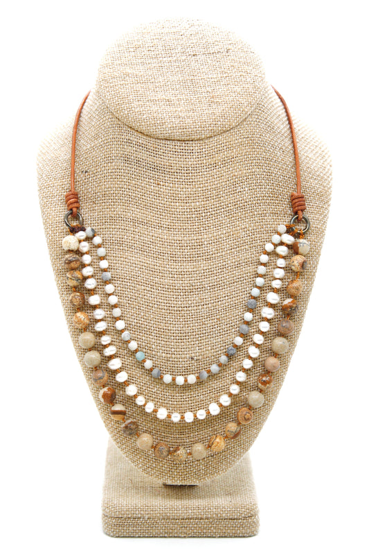 Semi Precious Stone Multi Strand Short Necklace - N4-006