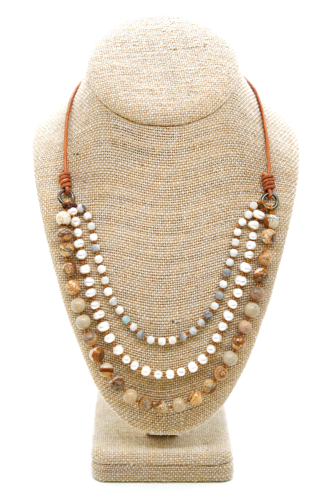 Semi Precious Stone Multi Strand Short Necklace - N4-006