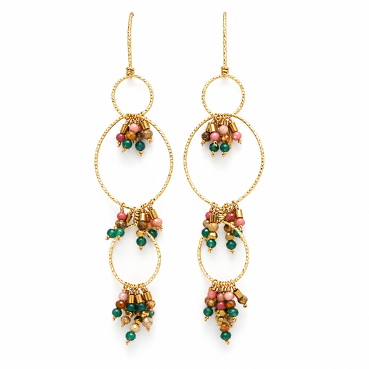 Dangle Mini Stone Hoop Earrings - E4-353A