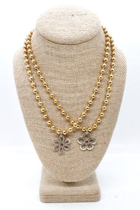 Single Gold Plate Ball Chain Necklace with Fun Flower Charm N2-S266S2g -The Classics Collection-