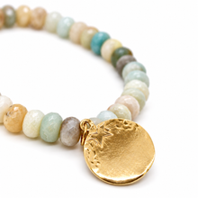 Load image into Gallery viewer, Faceted Amazonite Single Stretch French Religious Medal Bracelet - FMB04A
