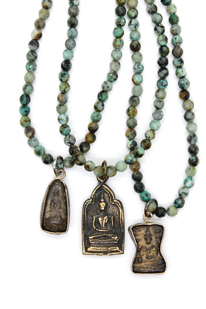 African Turquoise Stretch Necklace with Small Buddha -Buddha Collection-