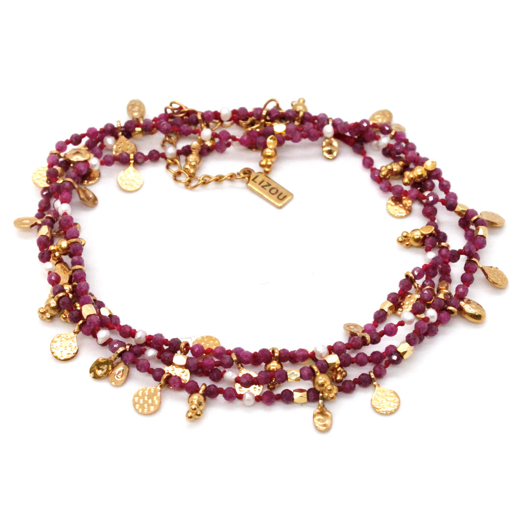 Pink Tourmaline and Pearl Gold Mini Coin Wrap Necklace - N2-2616C