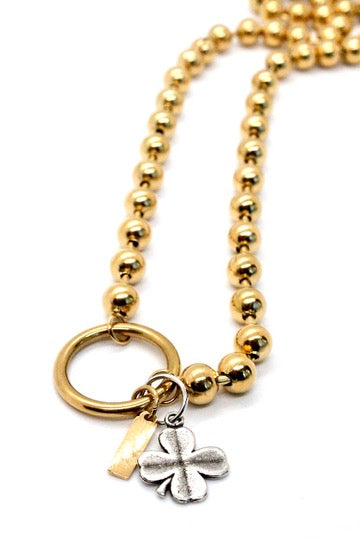 Convertible Short or Long Gold Ball Chain Lucky Shamrock - N2-892GD