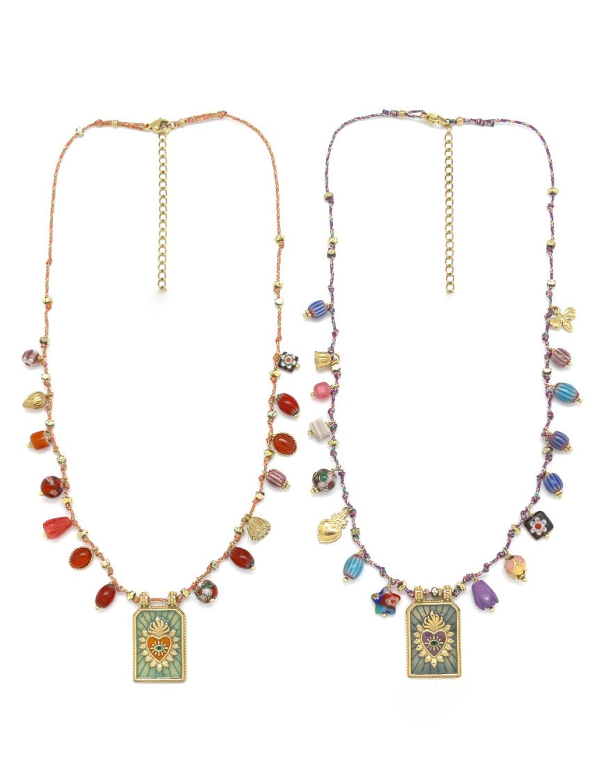 Evil Eye Heart Multi Charm Colorful Necklace - N2-2576