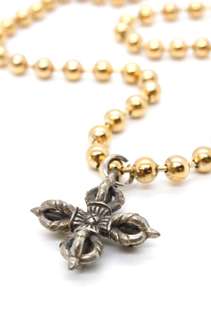 Single Gold Plate Ball Chain Necklace with Lucky Silver Cross N2-S1014g -The Classics Collection-