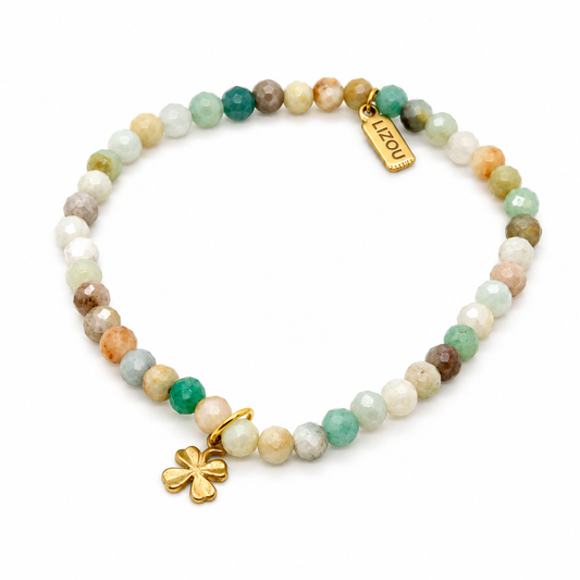 Faceted Mini Amazonite Religious French Medal Bracelet - FMB03A