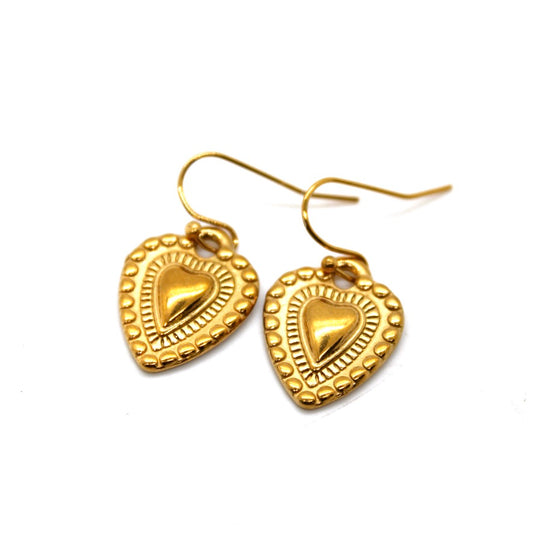 Detailed Gold Heart Earrings - E9-112