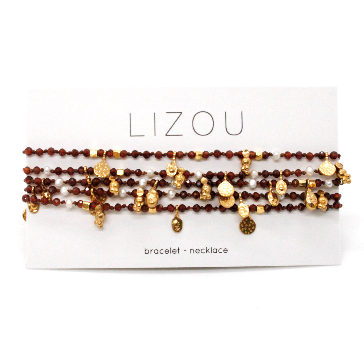 Brown Tourmaline and Pearl Gold Mini Coin Wrap Necklace - N2-2616D