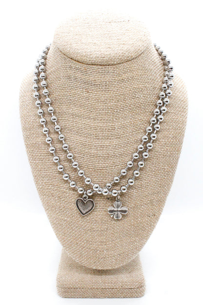 Single Silver Ball Chain Necklace with Small Heart Charm -The Classics Collection-
