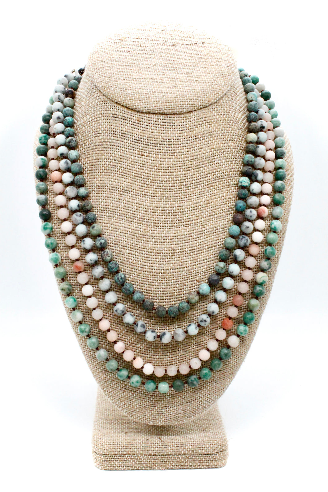 Large Semi Precious Stone Hand Knotted Long Necklace on Genuine Leather -Layers Collection- NLL-M37