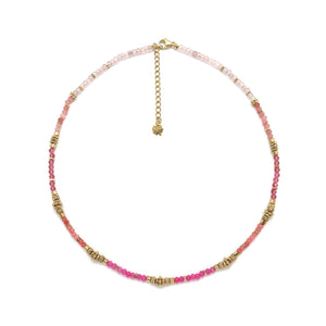 Pink Semi Precious Stone and Gold Bead Short Necklace -French Flair Collection- N2-2286
