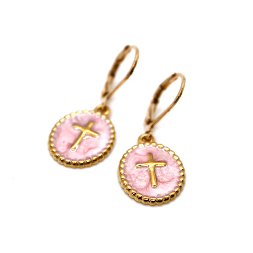 Mini Enamel Cross Earrings - E9-115