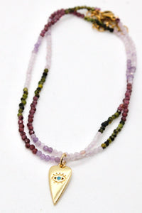 Evil Eye Heart Charm on Faceted Semi Precious Stone Necklace N2-2436 -French Flair Collection-