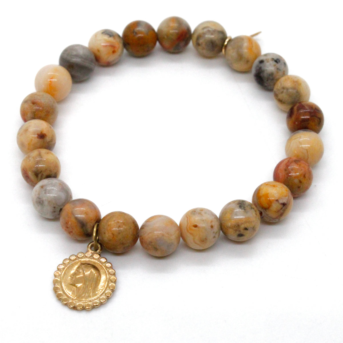 Single Stone Bracelet with Gold French Religious Charm -French Medals Collection-