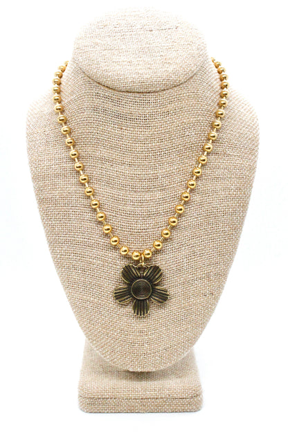 Antique Bronze Flower Pendant Convertible Gold Chain Necklace