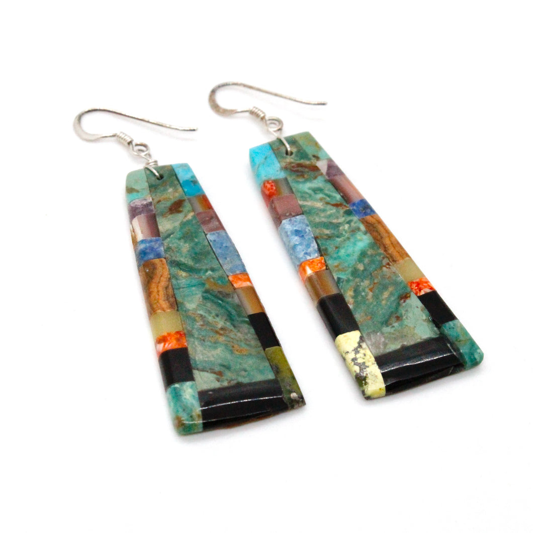 Turquoise Stone Mosaic Navajo American Indian Earrings