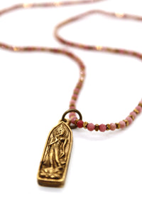Faceted Rhodonite Stone Necklace with Small Buddha -Buddha Collection-