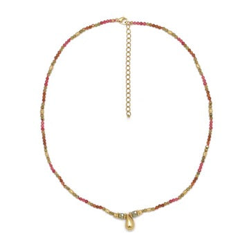 Gold Drop Prehnite Beaded Necklace
