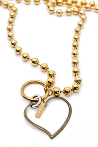 Convertible Short or Long Ball Chain Necklace with Open Heart Charm - N2-475GD