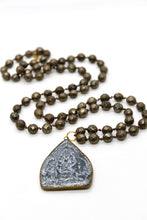 Load image into Gallery viewer, Patina Carved 18K Gold Charm Pendant Hand Knotted Stone Necklace
