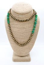 Load image into Gallery viewer, Hand-Knotted Green Turquoise and Pyrite Necklace
