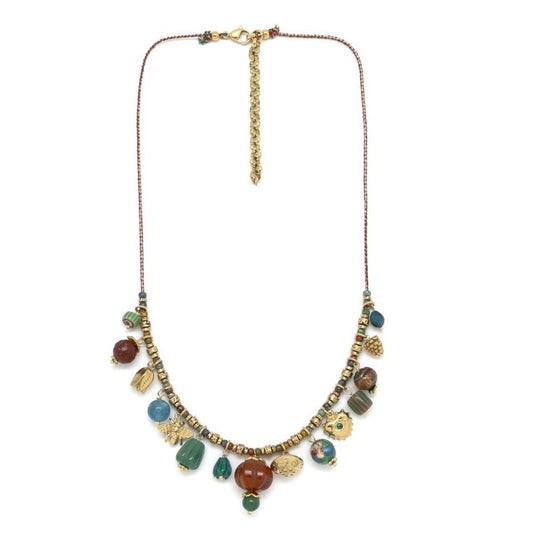 Earth Tone Bee and Heart Charm Necklace -  N2-2683