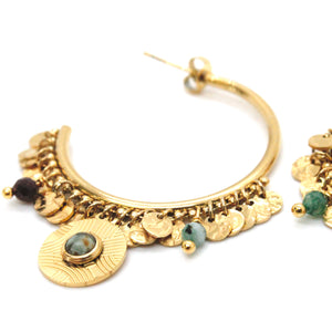 Gold Gypsy African Turquoise Hoop Earrings -French Flair Collection-