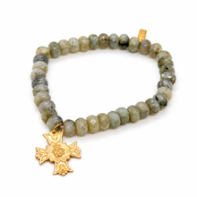 Load image into Gallery viewer, Stretch Labradorite Bracelet French Religious Medal - FMB09A
