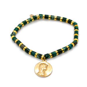 Semi Precious Stone and Gold Charm Bracelet -French Medals Collection-