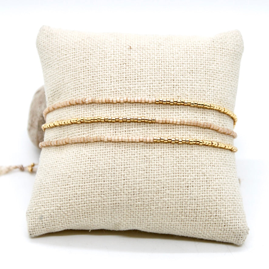 Gold and Cream Seed Bead Bracelets - B8-040