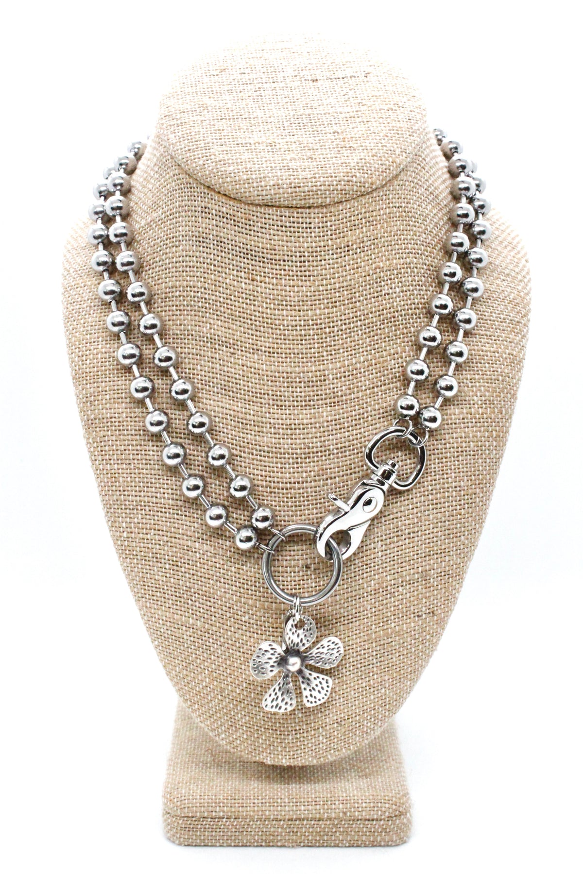 Dotted Flower Pendant Convertible Silver Chain Necklace