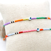 Load image into Gallery viewer, Two Evil Eye Colorful Seed Bead Bracelets - B8-034
