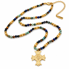 Load image into Gallery viewer, Navy Semi Precious Stone Necklace French Medal Cross French Medal - FMN01A
