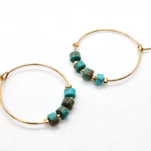 Load image into Gallery viewer, Natural Turquoise Gold Hoop Earrings E7-007G -Stone Collection-
