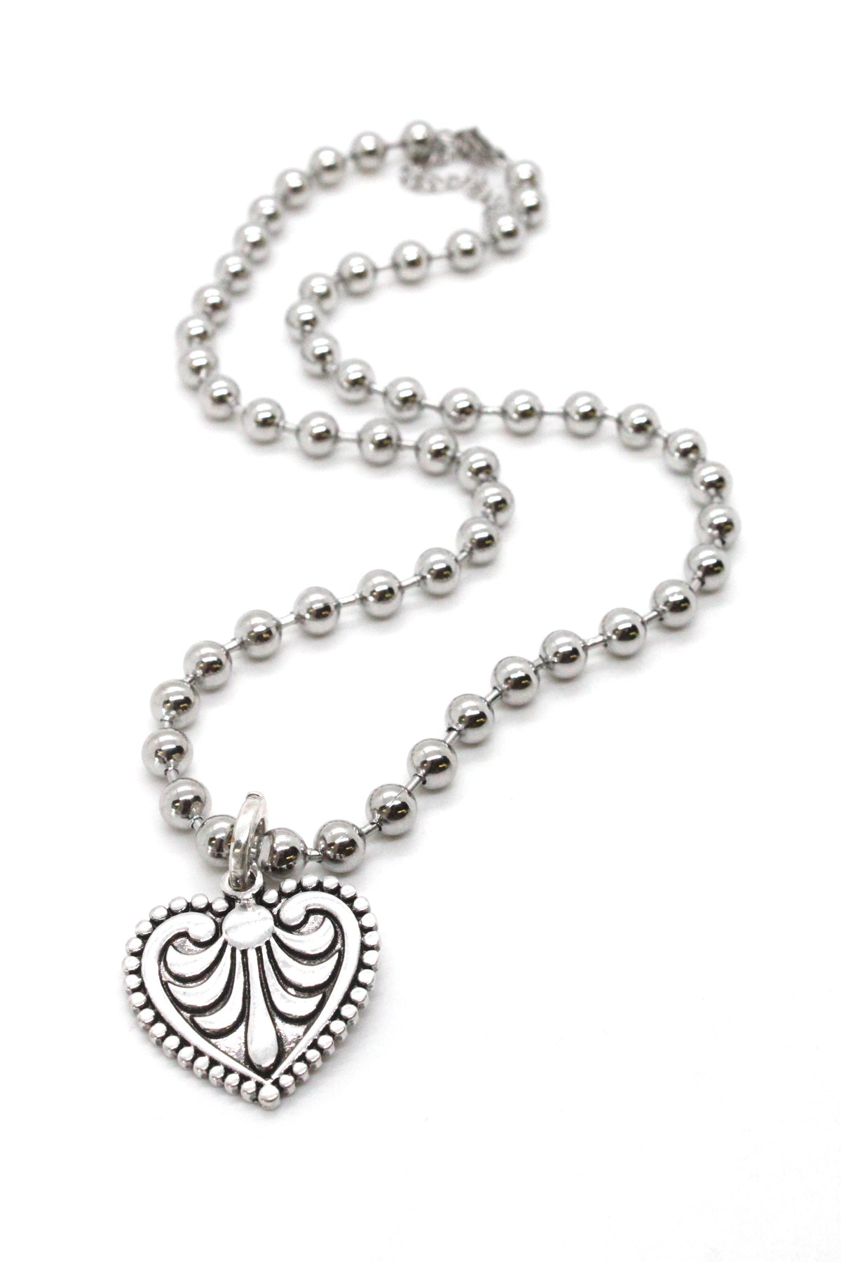 Single Silver Ball Chain Necklace with Small Heart Charm -The Classics Collection-