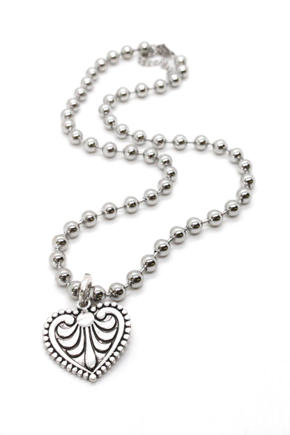 Single Silver Ball Chain Necklace with Small Heart Charm -The Classics Collection-