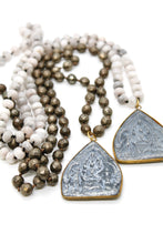 Load image into Gallery viewer, Patina Carved 18K Gold Charm Pendant Hand Knotted Stone Necklace
