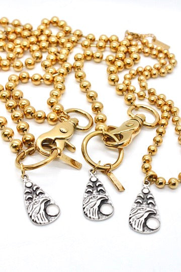 Raven Bird and Moon Phases Pendant Convertible Gold Chain Necklace